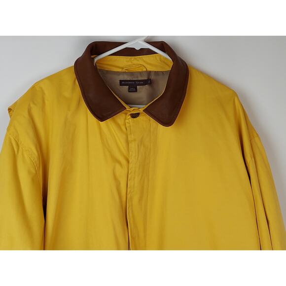 Mckenzie Tribe Men's Yellow Trench Coat With Brown Leather Collar Trim Sz XL - Picture 2 of 13